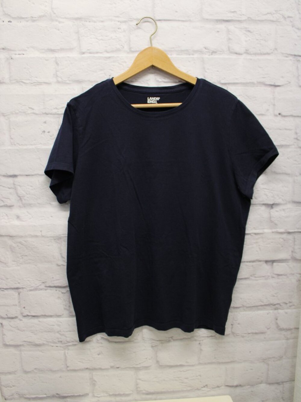 Lands' End Extra Large Dark Navy Blue Round Neck Shortsleeve Basic Casual Tee